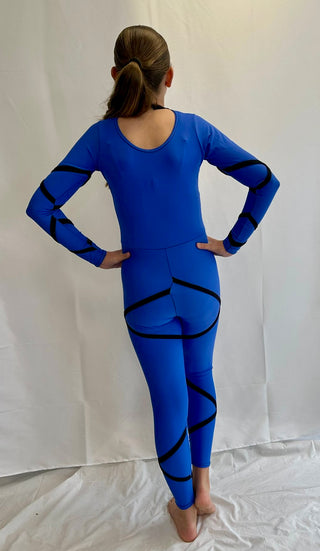Blue Catsuit with Black Piping Detail