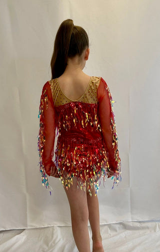 Red Detailed One Piece with Mesh Sleeves
