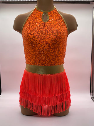 Orange Sequin/ Tasseled One Piece