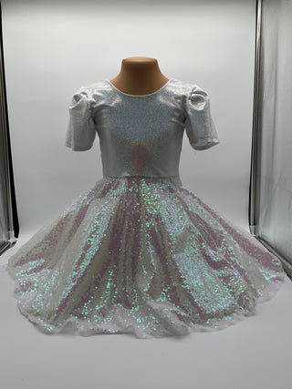 Silver Puff Sleeved Dress