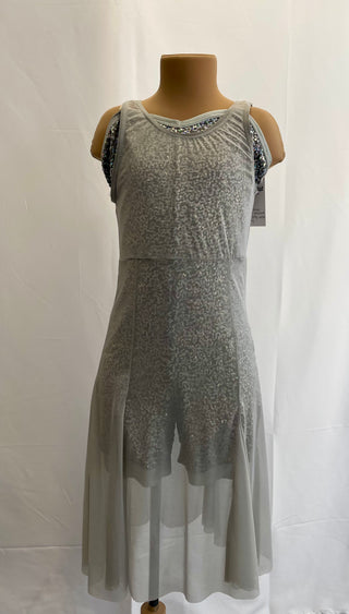 Silver Sequin Unitard with Grey Mesh Overlay