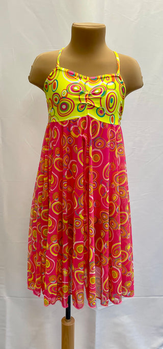 Yellow and Pink Swirled Dress, Two Piece and Catsuit