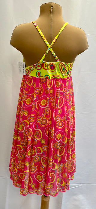Yellow and Pink Swirled Dress, Two Piece and Catsuit