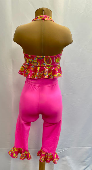 Yellow and Pink Swirled Dress, Two Piece and Catsuit