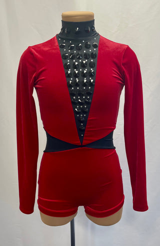 Red And Black Velvet Playsuit