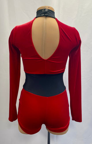 Red And Black Velvet Playsuit