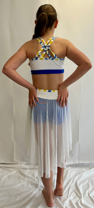 Two Piece Yellow, Blue And White Costume