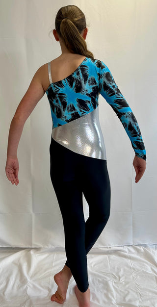 Black, Silver and Blue Asymmetric Catsuit