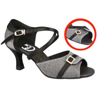 Marilyn Black Satin/Grey Glitter Ladies Dance Shoe 2.5" Heel
