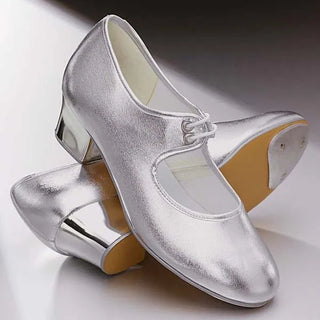 1st Position Silver PU Cuban Heel Tap Shoes